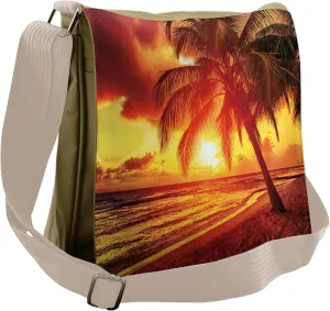 Lunarable Beach Messenger Bag, Sunset at the Calm Shoreline, Unisex Cross-body