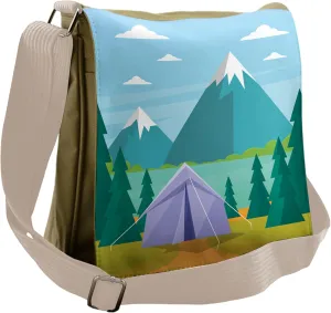 Lunarable Camping Messenger Bag, Recreational Activity Trees, Unisex Cross-body