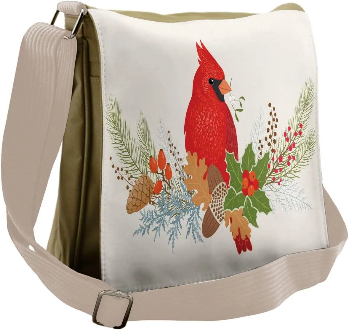 Lunarable Cardinal Messenger Bag, Ornate Christmas Acorns, Unisex Cross-body