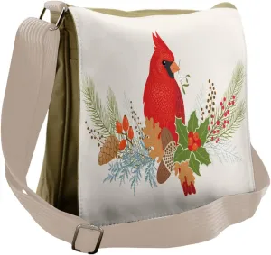Lunarable Cardinal Messenger Bag, Ornate Christmas Acorns, Unisex Cross-body