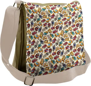 Lunarable Cartoon Messenger Bag, Trucks Wheel Automobiles, Unisex Cross-body