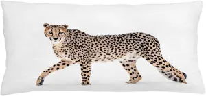 Lunarable Cheetah Throw Pillow Cushion Cover, Dangerous Animal with Spots on Skin Making Eye Contact While Walking, Decorative Rectangle Accent Pillow Case, 36" X 16", Beige Charcoal Grey White