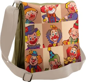 Lunarable Circus Messenger Bag, Childhood Enjoyment Clowns, Unisex Cross-body