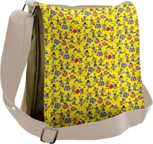 Lunarable Circus Messenger Bag, Theme Clowns Humorous, Unisex Cross-body