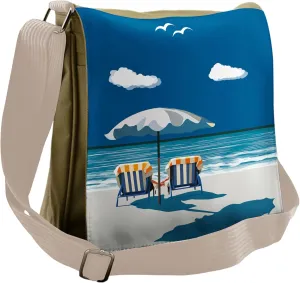 Lunarable Coastal Messenger Bag, Couple on Deck Chairs Beach, Unisex Cross-body