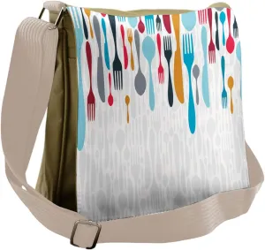 Lunarable Colorful Messenger Bag, Culinary Dining Utensils, Unisex Cross-body