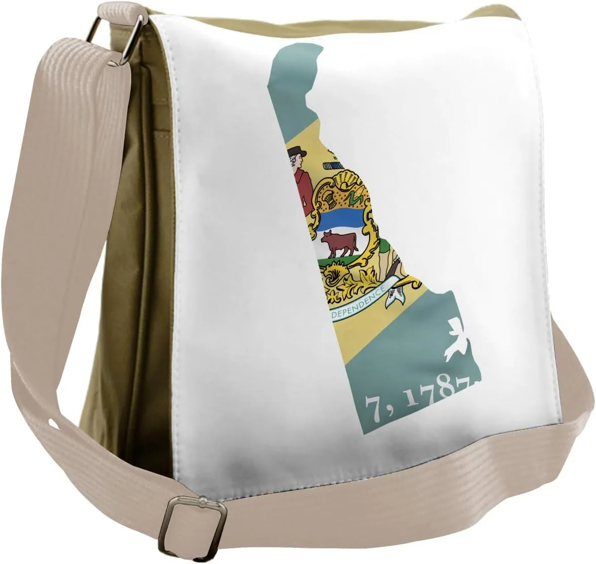 Lunarable Delaware Messenger Bag, Small Wonder Map and Flag, Unisex Cross-body