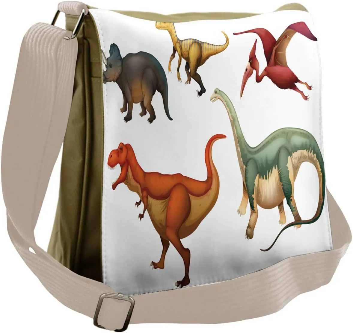 Lunarable Dinosaur Messenger Bag, Cartoon Extinct Creatures, Unisex Cross-body