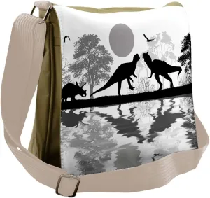 Lunarable Dinosaur Messenger Bag, Lake Reflection Creatures, Unisex Cross-body