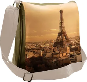 Lunarable Eiffel Tower Messenger Bag, Summer Sunset Rooftops, Unisex Cross-body