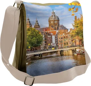 Lunarable European Messenger Bag, Canal Building Netherlands, Unisex Cross-body