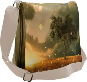 Lunarable Fantasy Messenger Bag, Unreal Land Flying Flowers, Unisex Cross-body