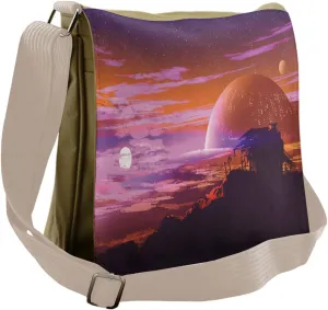 Lunarable Fantasy Messenger Bag, Wooden Hut on Alien Planet, Unisex Cross-body