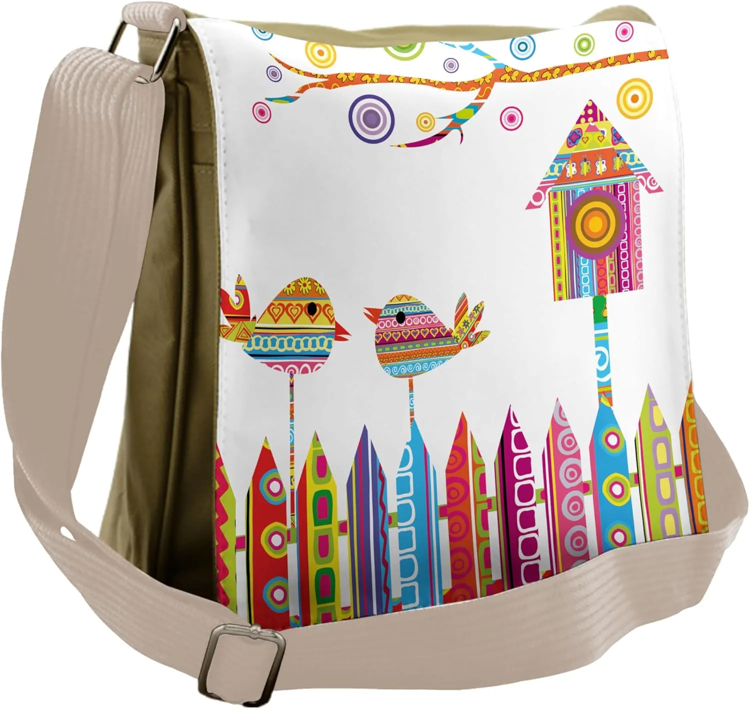 Lunarable Farmland Messenger Bag, Colorful Birdhouse, Unisex Cross-body