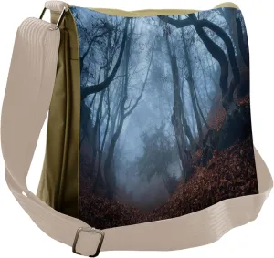 Lunarable Forest Messenger Bag, Forest with Bushes Scene, Unisex Cross-body