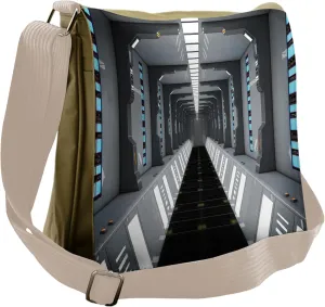 Lunarable Futuristic Messenger Bag, Space Ship Corridor View, Unisex Cross-body