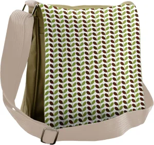 Lunarable Garden Messenger Bag, Elliptic Leaves on Twigs, Unisex Cross-body