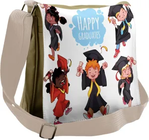 Lunarable Graduation Messenger Bag, Accomplishment Happiness, Unisex Cross-body