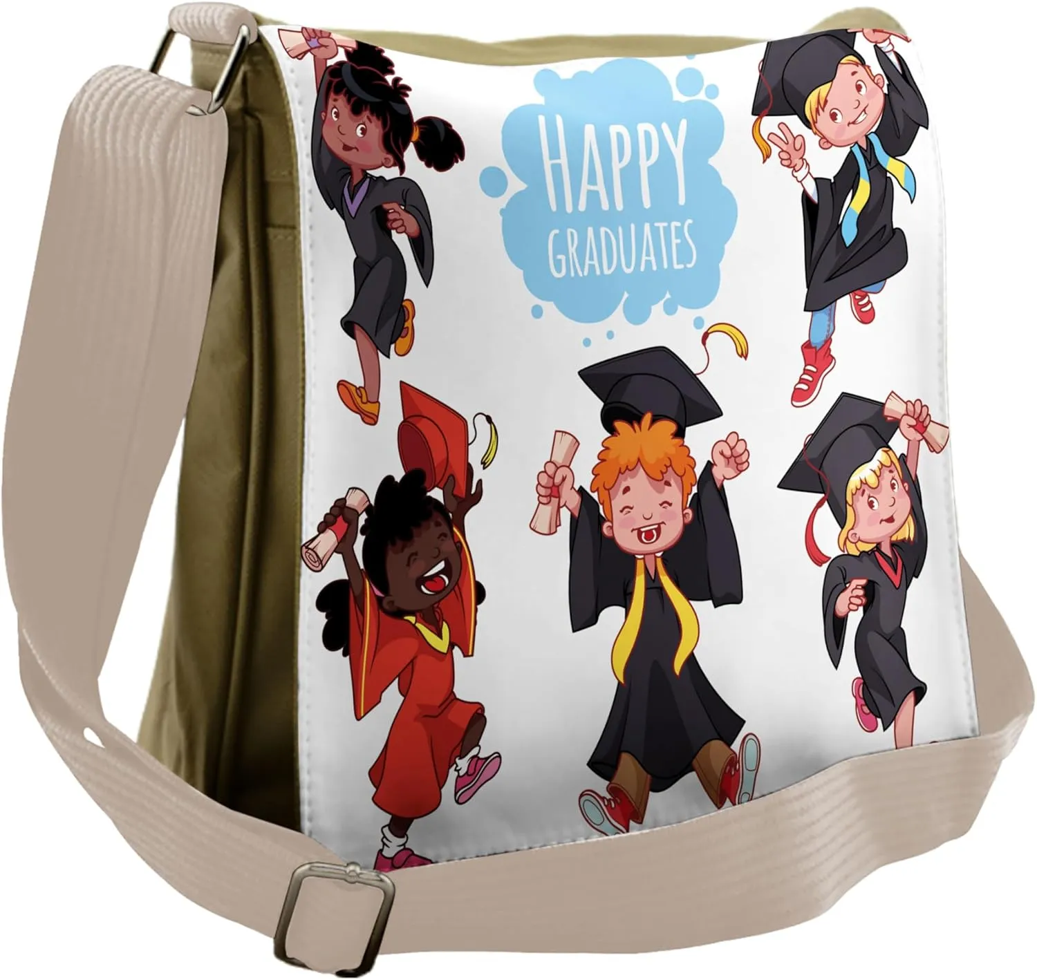 Lunarable Graduation Messenger Bag, Accomplishment Happiness, Unisex Cross-body