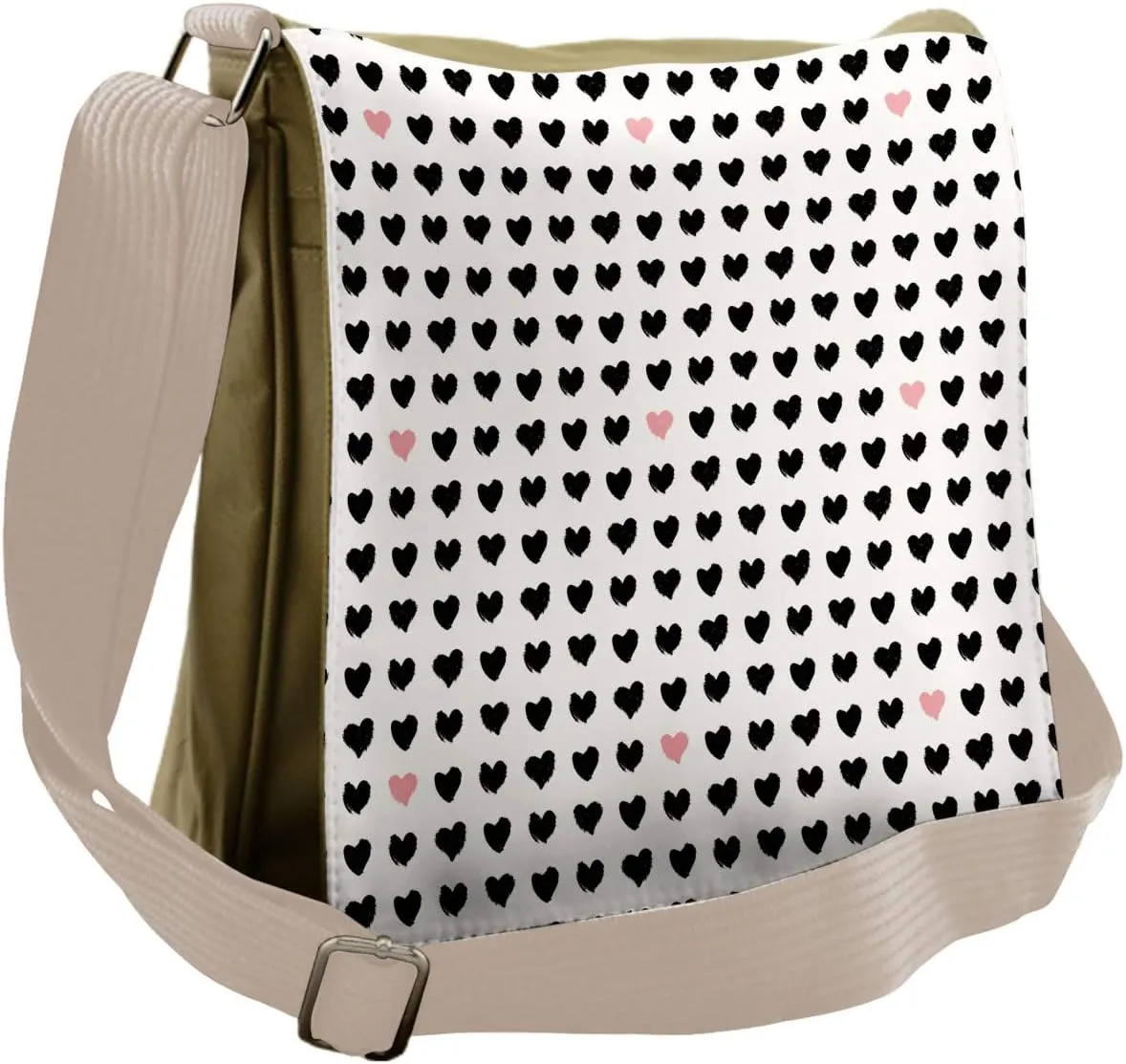 Lunarable Hearts Messenger Bag, Brush Stroke Love, Unisex Cross-body