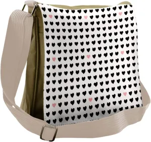 Lunarable Hearts Messenger Bag, Brush Stroke Love, Unisex Cross-body