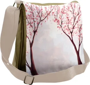 Lunarable Japanese Messenger Bag, Spring Nature Revival Tree, Unisex Cross-body