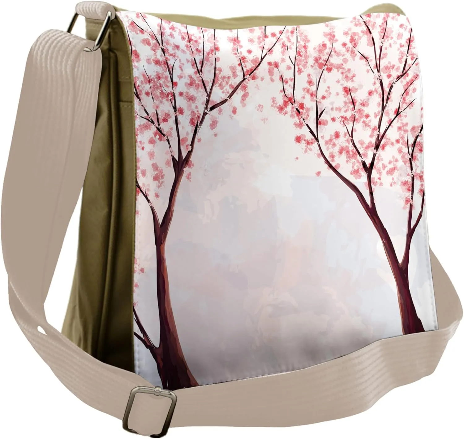 Lunarable Japanese Messenger Bag, Spring Nature Revival Tree, Unisex Cross-body