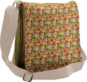 Lunarable Jungle Messenger Bag, Polynesian Flowers Aloha, Unisex Cross-body