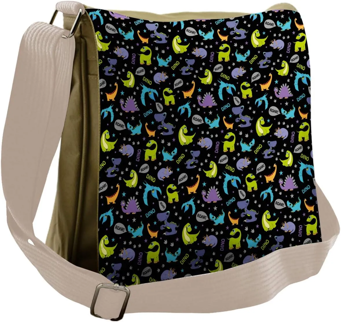 Lunarable Jurassic Messenger Bag, Cartoon Dinosaurs Roar, Unisex Cross-body