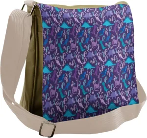 Lunarable Jurassic Messenger Bag, Cartoon Reptiles and Ferns, Unisex Cross-body