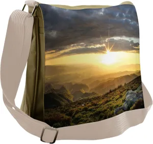 Lunarable Landscape Messenger Bag, Dramatic Sunset Cloudy, Unisex Cross-body