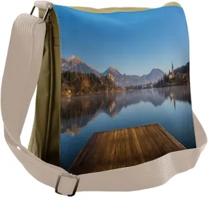 Lunarable Landscape Messenger Bag, Old Deck River Mountains, Unisex Cross-body