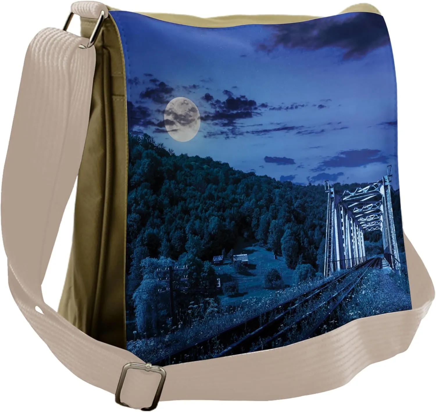 Lunarable Landscape Messenger Bag, Railroad Bridge Mountain, Unisex Cross-body