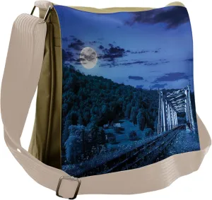 Lunarable Landscape Messenger Bag, Railroad Bridge Mountain, Unisex Cross-body
