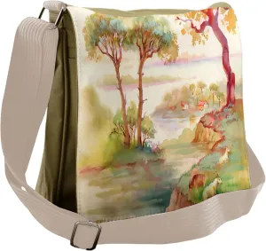 Lunarable Landscape Messenger Bag, Summer Village Scenery, Unisex Cross-body