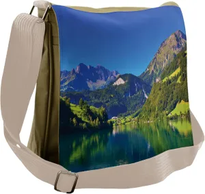 Lunarable Landscape Messenger Bag, Swiss Alp Mountain Meadow, Unisex Cross-body