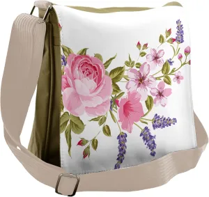 Lunarable Lavender Messenger Bag, Garland of Rose Sakura, Unisex Cross-body