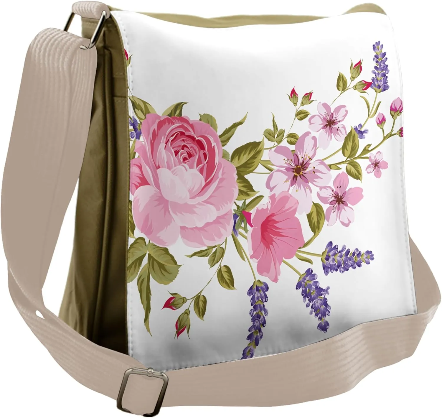 Lunarable Lavender Messenger Bag, Garland of Rose Sakura, Unisex Cross-body