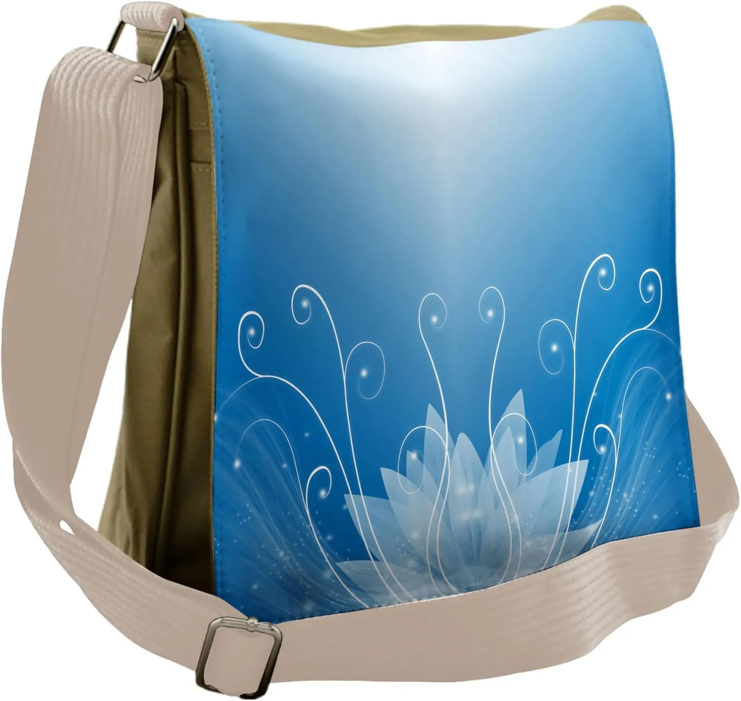 Lunarable Lotus Messenger Bag, Botany Theme Flowers Pattern, Unisex Cross-body