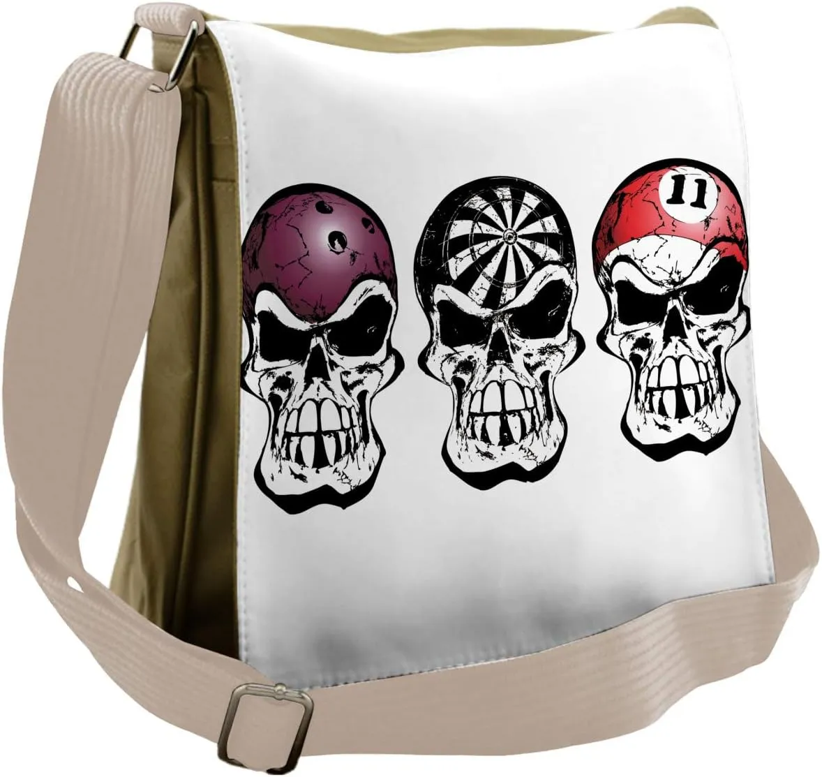 Lunarable Manly Messenger Bag, Bowling Darts Skulls Sketch, Unisex Cross-body