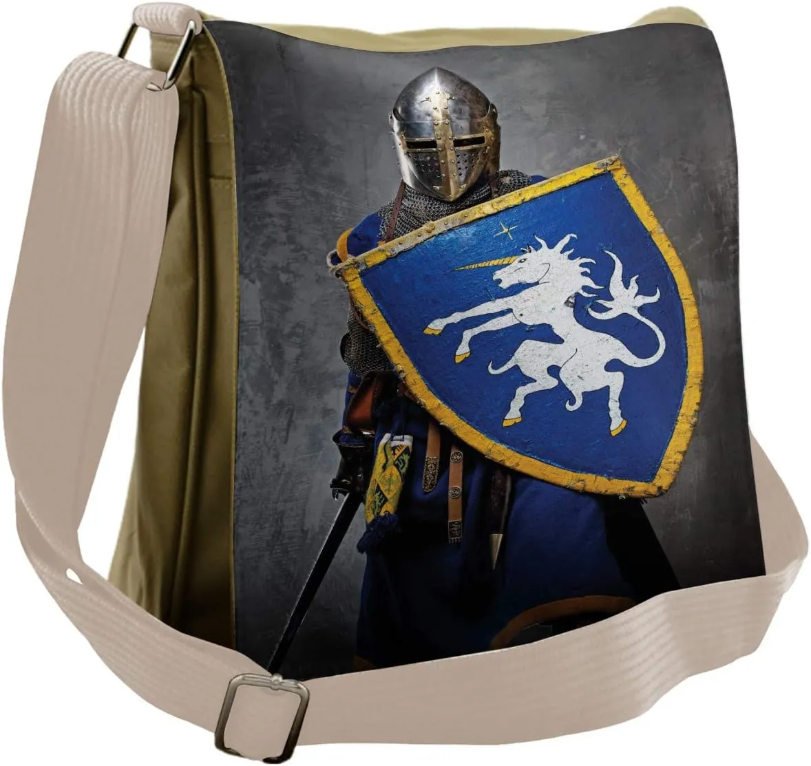 Lunarable Medieval Messenger Bag, Medieval Person and Shield, Unisex Cross-body