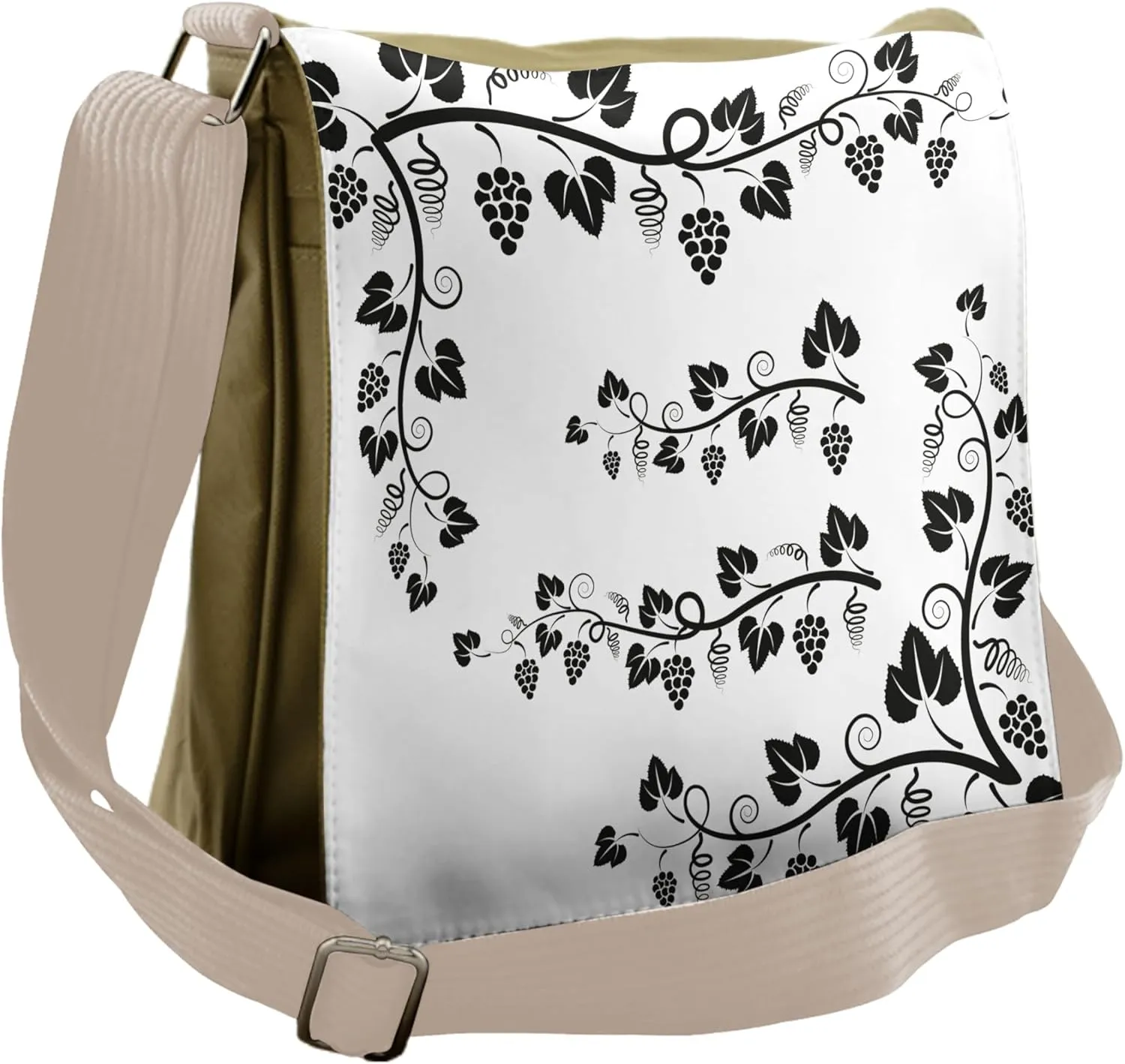 Lunarable Messenger Bag, Grapes with Twigs Swirl Botany, Unisex Cross-body