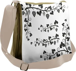 Lunarable Messenger Bag, Grapes with Twigs Swirl Botany, Unisex Cross-body