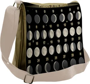 Lunarable Moon Phases Messenger Bag, Moon Calendar Monthly, Unisex Cross-body