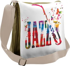 Lunarable Music Messenger Bag, Jazz Theme with Saxophone, Unisex Cross-body