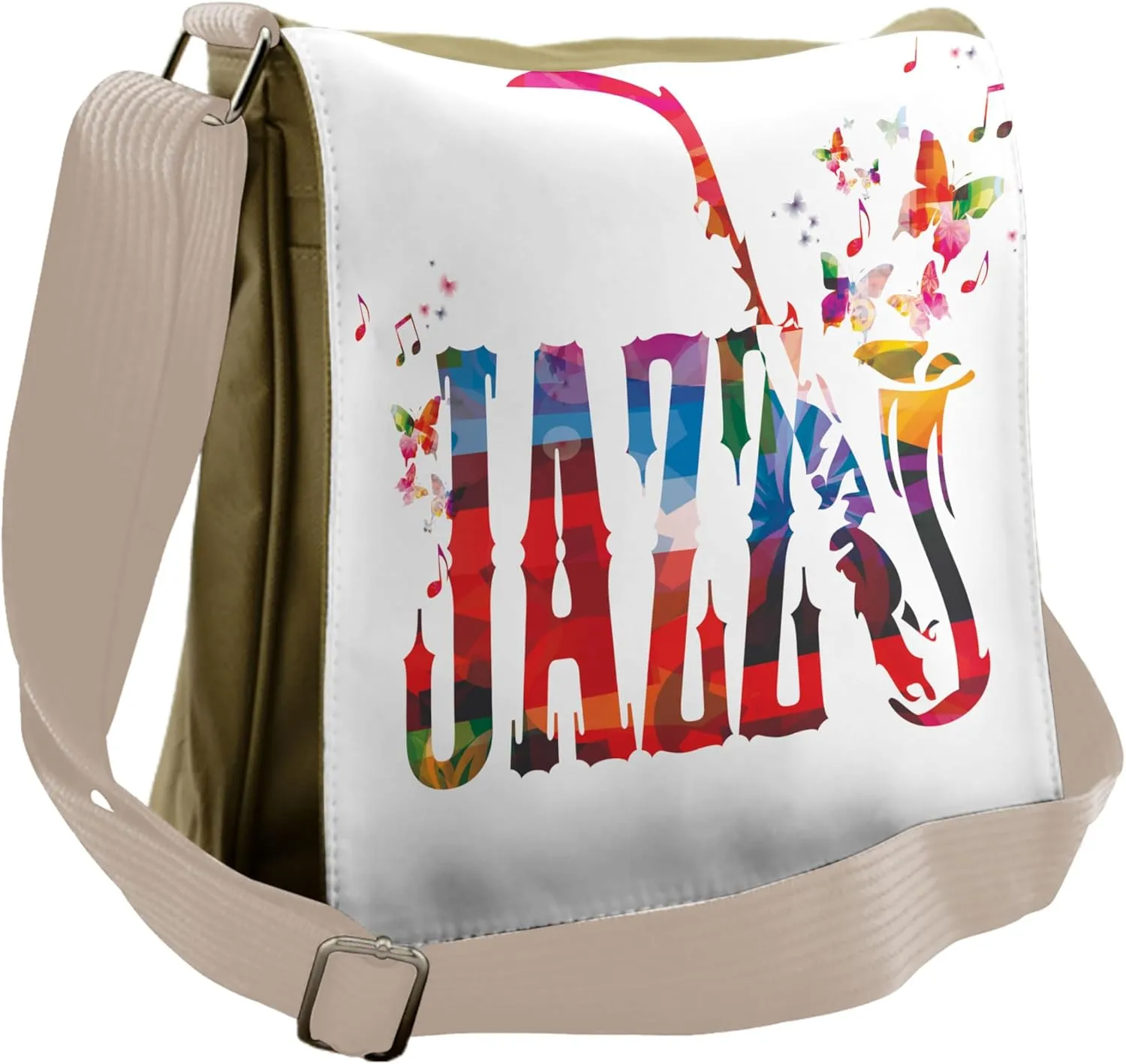 Lunarable Music Messenger Bag, Jazz Theme with Saxophone, Unisex Cross-body
