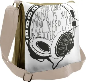 Lunarable Music Messenger Bag, Sketch Style Headphone Design, Unisex Cross-body