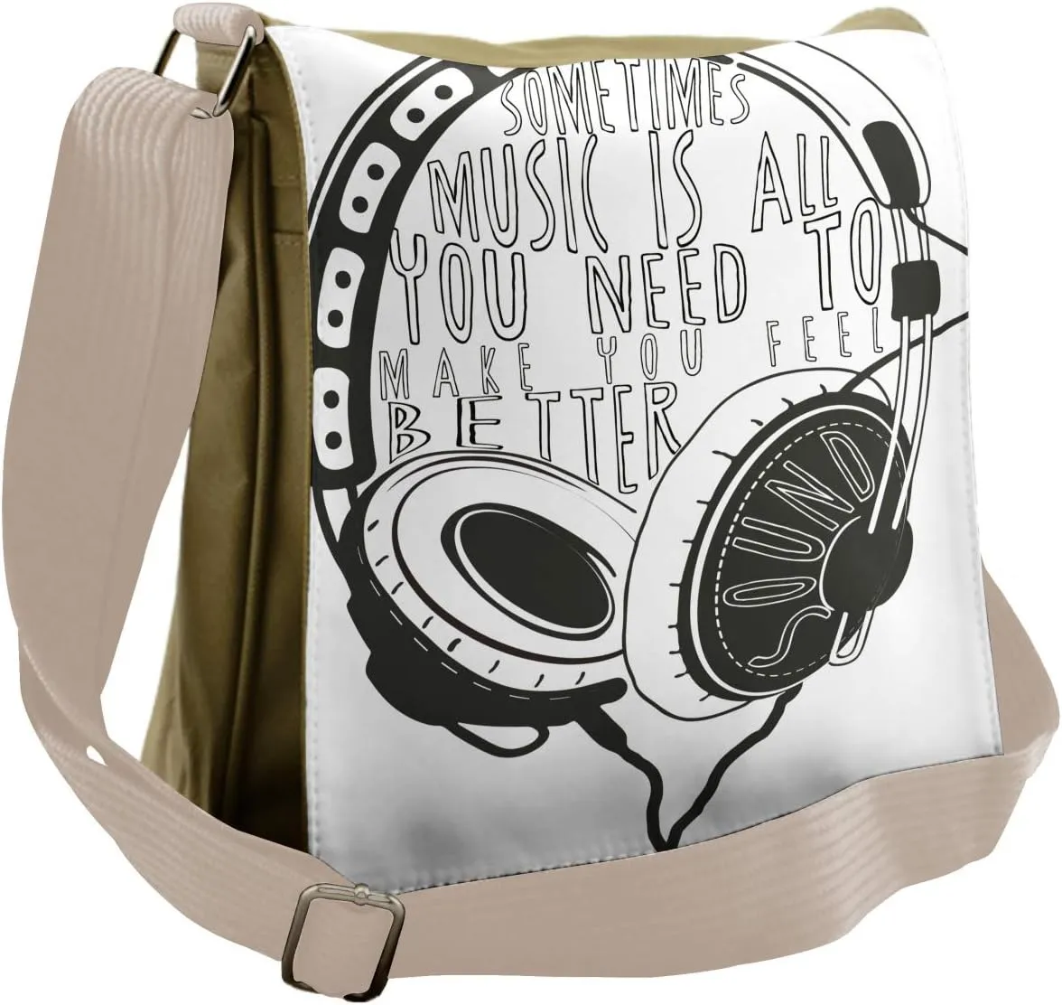 Lunarable Music Messenger Bag, Sketch Style Headphone Design, Unisex Cross-body