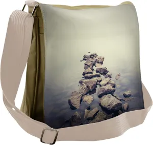 Lunarable Nature Messenger Bag, Natural Stones Seashore Fog, Unisex Cross-body