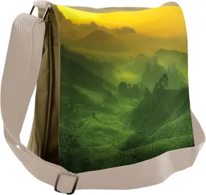 Lunarable Nature Messenger Bag, Sunrise Tea Plantation Field, Unisex Cross-body